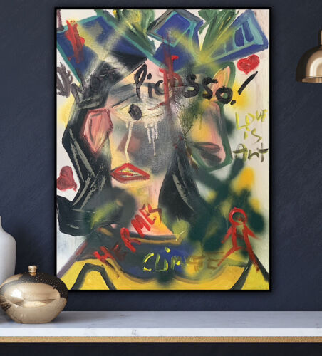 Richter Original Abstract Oil Painting On 4cm Canvas 47x60cm Graffiti Street Art