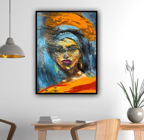 Original Abstract Oil Painting On Canvas 62x46cm Fashion Queen II African Art portrait