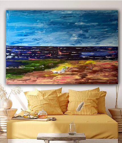 Richter Style Original Abstract Oil Painting On Canvas 150x100cm Seascape Ocean