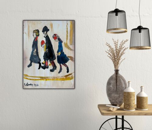 L.S. Lowry Abstract Oil Painting On Canvas 30X40cm Figures Family Ready To Hang