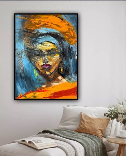 Original Abstract Oil Painting On Canvas 62x46cm Fashion Queen II African Art portrait