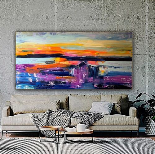 Richter Style Large Original Abstract Oil Painting On Canvas 120x60cm Sunset II seaside