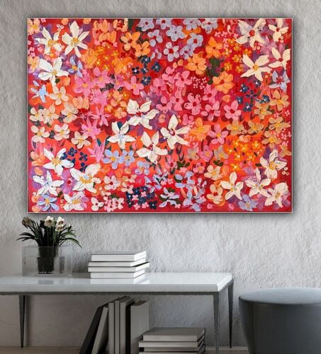 Framed Original Abstract Oil Painting On Canvas 121x92cm Summer Garden Textured floral