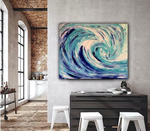 Large Abstract Impressionist Original Oil Painting On 50 X60cm Canvas ‘Waves’