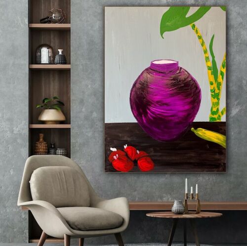 Large Abstract Original Oil Painting On 60 X 46cm canvas Exotic Vase Still life