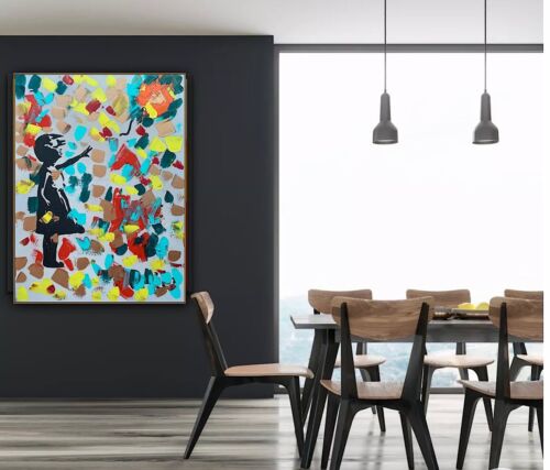 Girl With Balloon Like Banksy Oil Painting On Canvas 60 X 45cm Fun Day Ahead