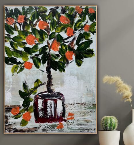 Renour Abstract Original Oil Painting On 80x60cm canvas Textured Orange Tree