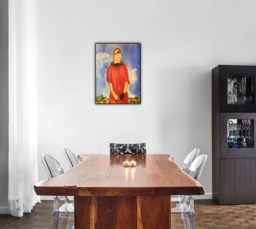 Richter style original abstract Oil Painting On Canvas 30cmX 40cm Woman in Red