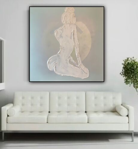Richter Style Original Abstract Oil Painting On 80x80cm Canvas Pure White ‘Nude’