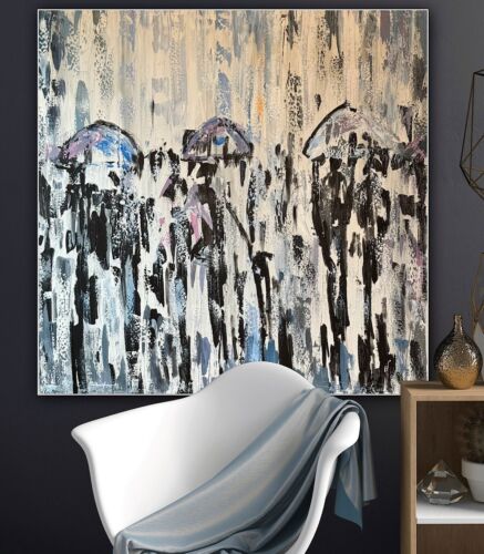 Richter Original Abstract Oil Painting 100x100cm On 2cm Canvas London Rain I