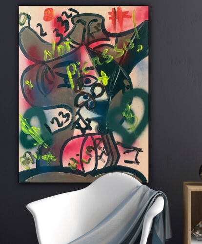 original Abstract Oil Painting On 2cm Canvas 47 X62cm Graffiti Art Love Climate