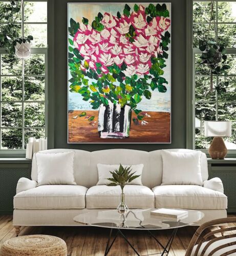 Large Abstract Original Oil Painting On 100x80cm canvas Flowers White Roses II