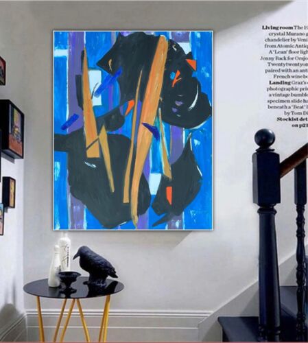 Pollock Style Original Abstract Oil Painting On 100x80cm Canvas Blue Level Sale