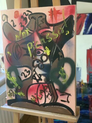 original Abstract Oil Painting On 2cm Canvas 47 X62cm Graffiti Art Love Climate