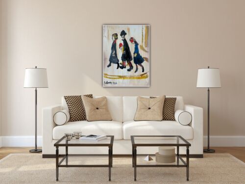 L.S. Lowry Abstract Oil Painting On Canvas 30X40cm Figures Family Ready To Hang