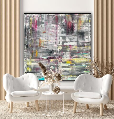 Richter Style Abstract Original Oil Painting On 2cm Canvas 100X100cm Reflection