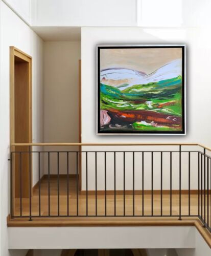 Framed Richter Style Oil Painting On 20mm Canvas 42x42xm Lake District’ Textured