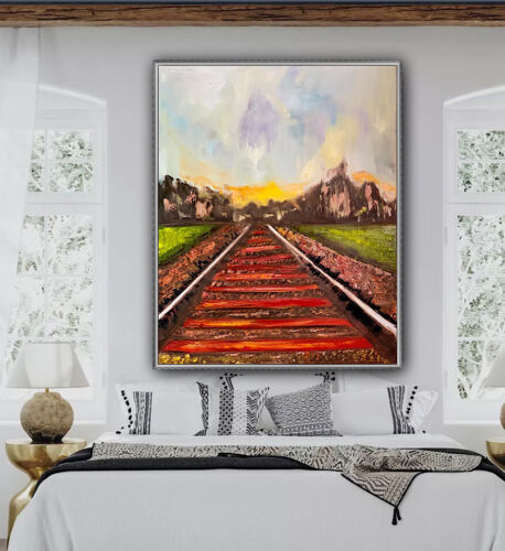 Richter StyLe Abstract original Oil Painting On Canvas 76 X 62cm Train Tracks