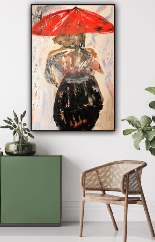 Richter Style Original Abstract Oil Painting On 90x60cm canvas Woman in the rain