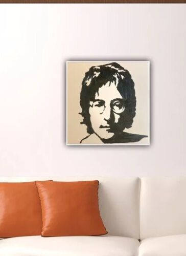 John Lennon Black &White Original Oil Painting Canvas 30X 30cm Pop Art Beatles