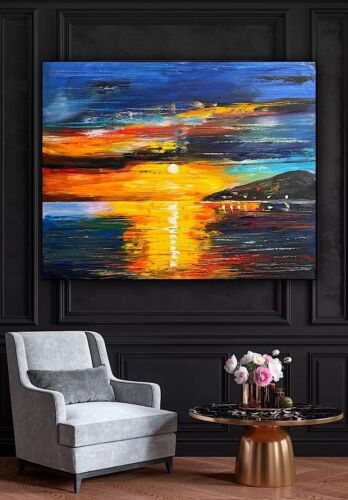 Richter Original Abstract Oil Painting On Canvas 100x80cm Sunset Tranquility Oka seaside