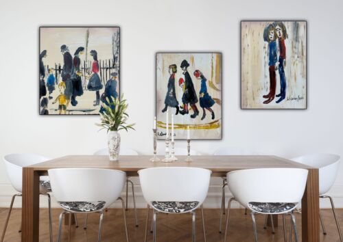 L.S. Lowry Abstract Oil Painting On Canvas 30X40cm Figures Family Ready To Hang