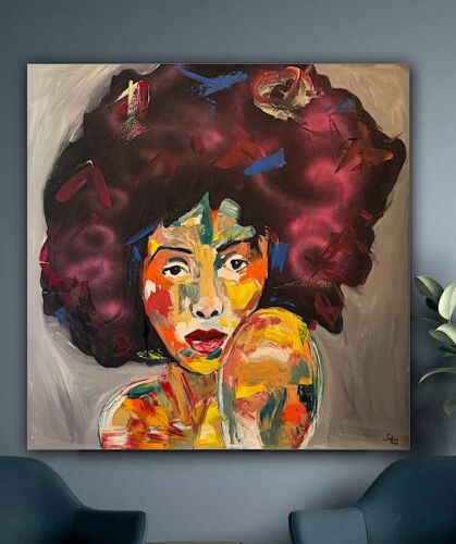 Oka Contemporary Abstract Original Oil Painting 80x80cm Canvas Woman Portrait