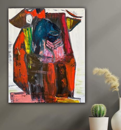 Original abstract Cubism style Oil Painting On Deep 2cm Canvas 50x60cm Owl Tate