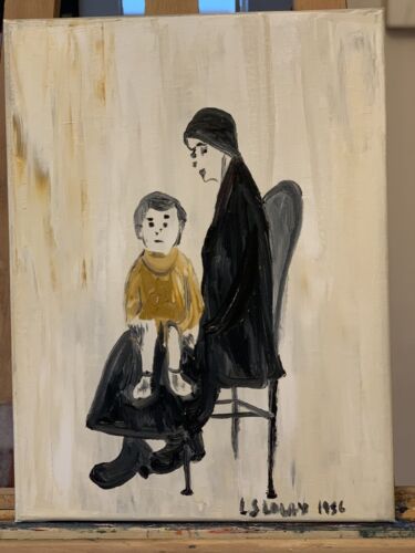 L.S. Lowry Abstract Oil Painting On Canvas 30X40cm Mother & Child Ready To Hang
