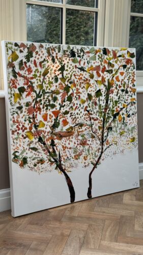 Framed Monet Style Original Abstract Oil Painting On Canvas 80 x 80cm Lot of flowers