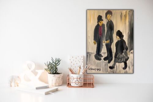 L.S. Lowry Abstract Oil Painting On Canvas 30X40cm Three Figures Ready To Hang