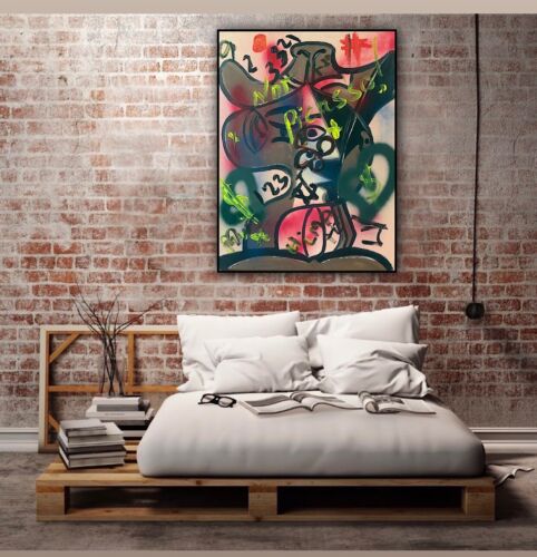 original Abstract Oil Painting On 2cm Canvas 47 X62cm Graffiti Art Love Climate