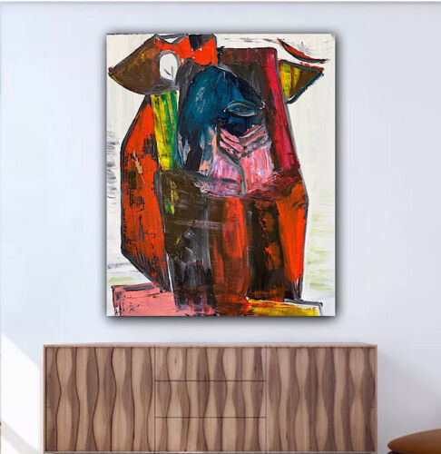 Original abstract Cubism style Oil Painting On Deep 2cm Canvas 50x60cm Owl Tate
