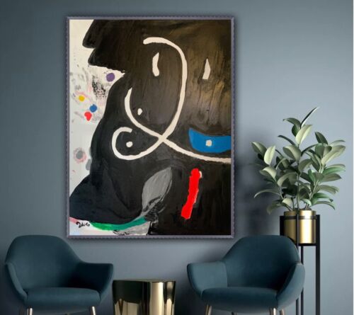 Joan Miro Abstract Oil Painting Canvas 80x60cm Personage 1974 In Oil Rare Repro study