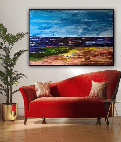 Richter Style Original Abstract Oil Painting On Canvas 150x100cm Seascape Ocean