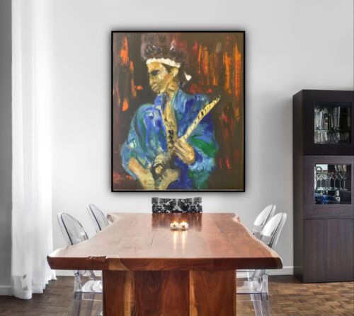 Original Oil Painting On Canvas 50X60cm Abstract ‘Rolling Stones’ Keith Richards portrait