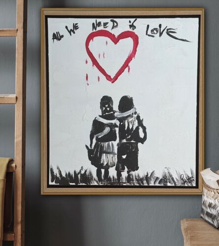 Framed Abstract Original Oil Painting 39x35cm ‘All You Need Love’ Graffiti Art