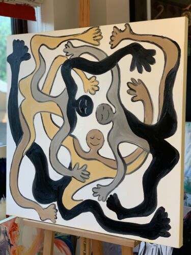 figurative Abstract Original Oil Painting On Canvas 80x80cm Acrobats Dance