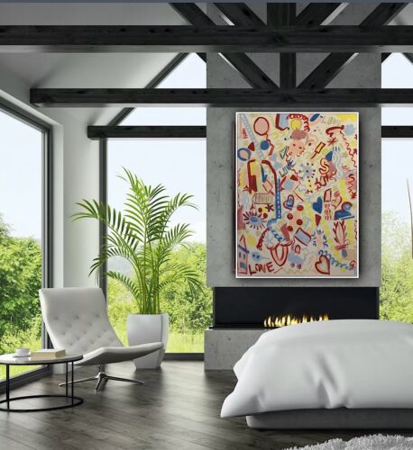 Large Abstract Original Oil Painting On 100x80cm canvas Graffiti Art Love Wins