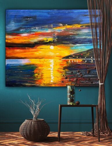 Richter Original Abstract Oil Painting On Canvas 100x80cm Sunset Tranquility Oka seaside