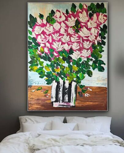 Large Abstract Original Oil Painting On 100x80cm canvas Flowers White Roses II