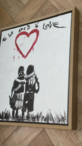 Framed Abstract Original Oil Painting 39x35cm ‘All You Need Love’ Graffiti Art