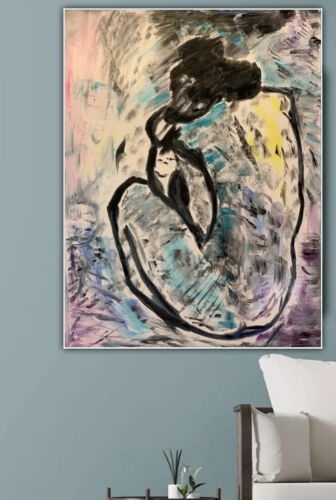 Large Abstract Style Original Oil Painting 100X76cm Blue Nude available now study