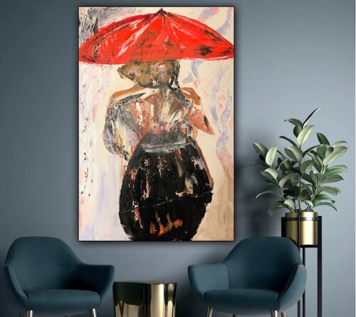 Richter Style Original Abstract Oil Painting On 90x60cm canvas Woman in the rain