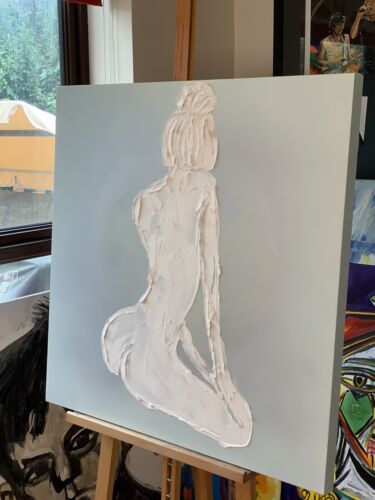 Richter Style Original Abstract Oil Painting On 80x80cm Canvas Pure White ‘Nude’