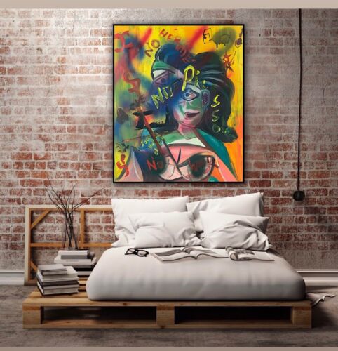 Abstract Original Oil Painting On 2cm Canvas 50 X 60cm Woman Bust Graffiti art