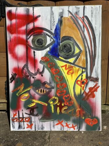 Woman Abstract original Oil Painting On 1.5cm Canvas 60X44xm Graffiti Art