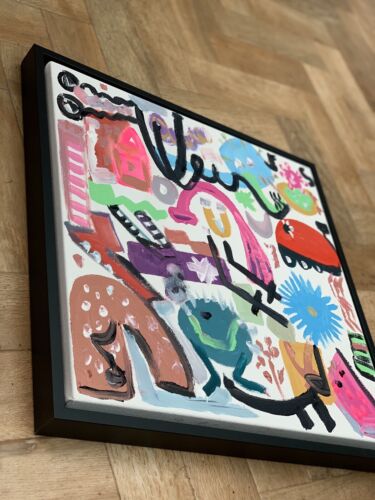 Framed Abstract Original Oil Painting on 43x43cm canvas Graffiti Art Vogue Love