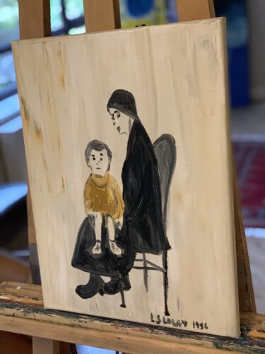 L.S. Lowry Abstract Oil Painting On Canvas 30X40cm Mother & Child Ready To Hang