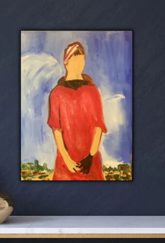 Richter style original abstract Oil Painting On Canvas 30cmX 40cm Woman in Red